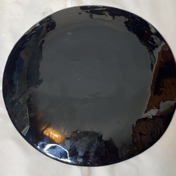 .- Vintage Black Amethyst Glass Plate Floral Relief 12" Round Heavy Platter Dish - Picture 6 of 9